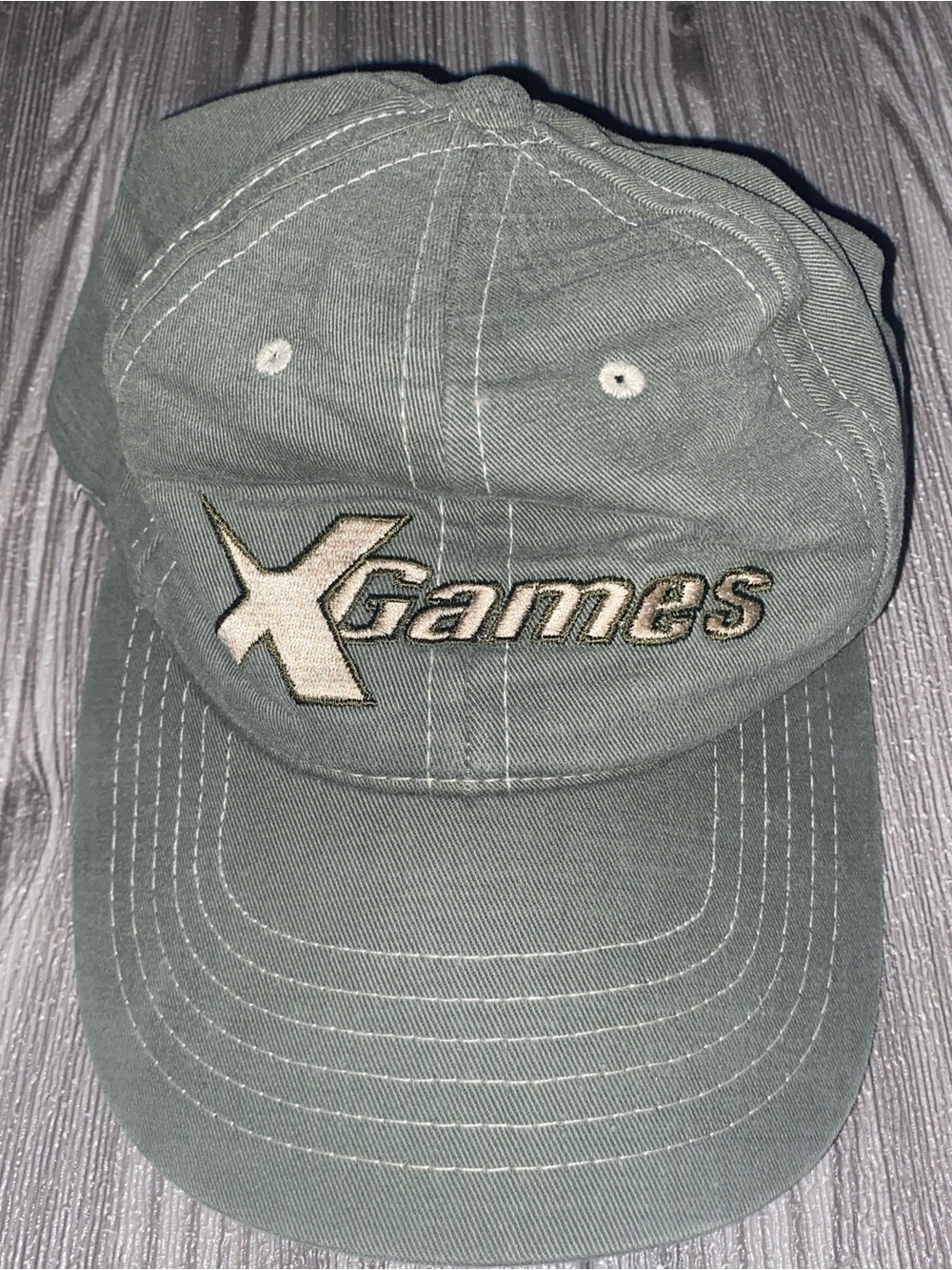 Vintage X Games sage green baseball cap with embroidered lettering